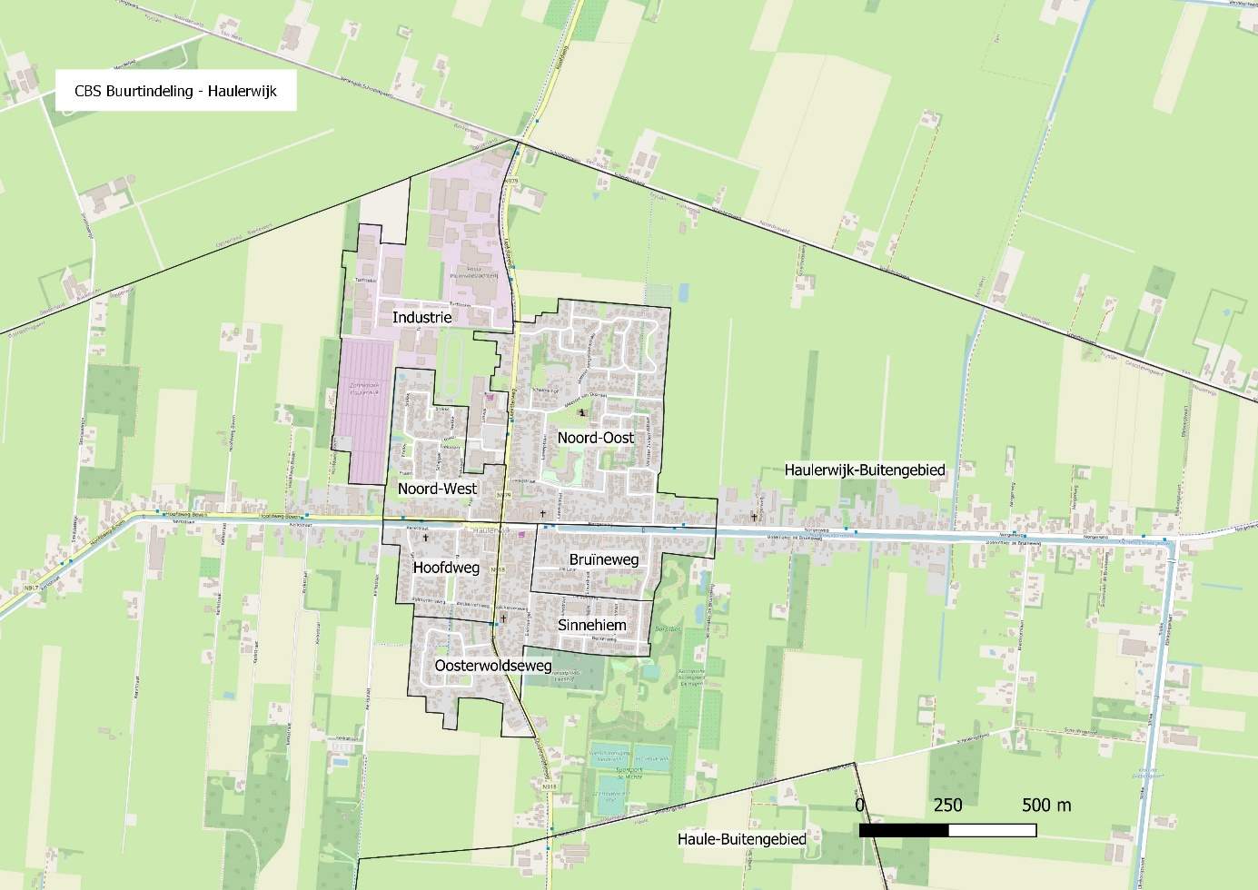 CBS-buurtindeling van Haulerwijk en omgeving.